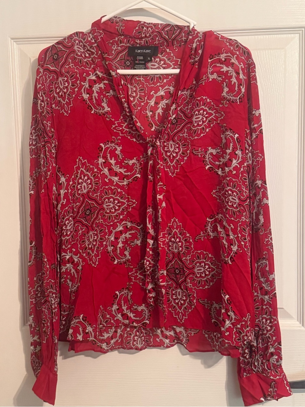 Karen Kane Red Paisley Tie-Front Blouse